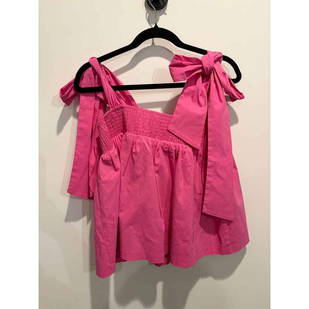 Endless Rose Bow Tie Flounce Linen Top Pink Smocked Camisole HN706T Size S NEW - Picture 5 of 7
